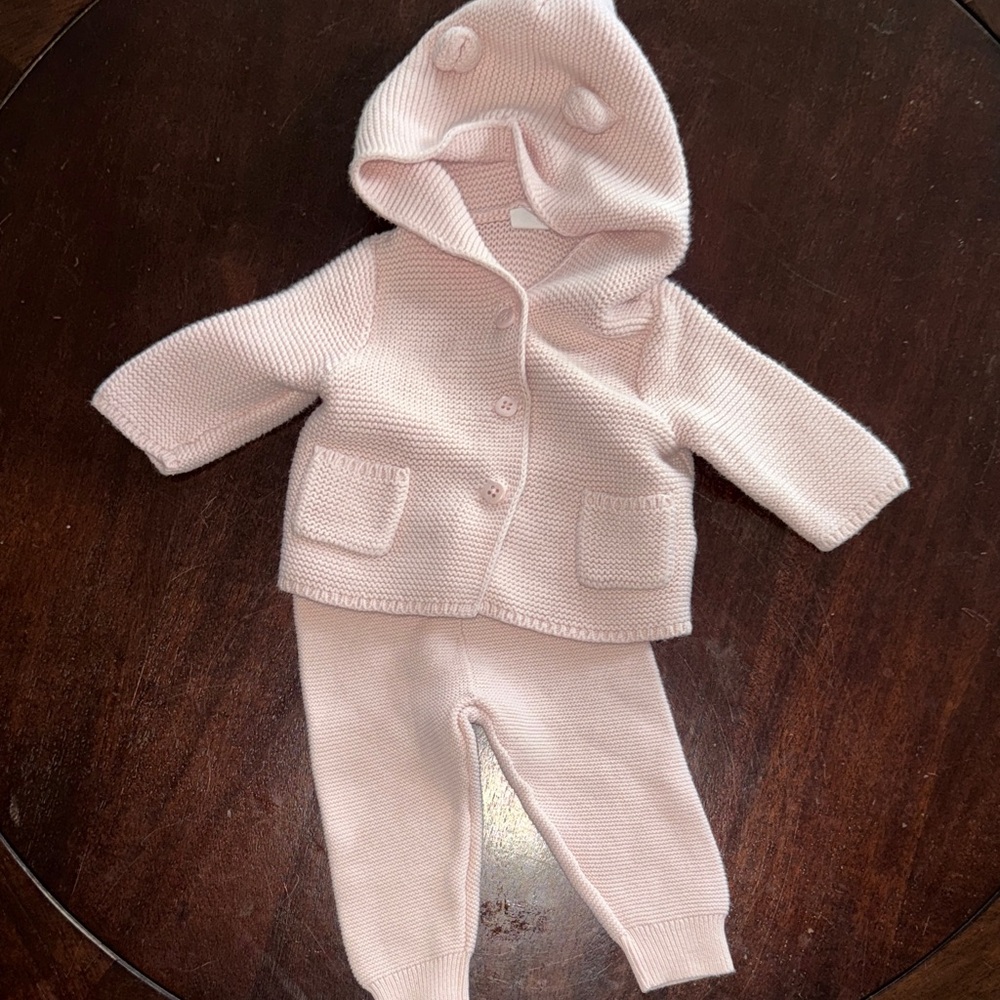 GAP Baby Knit Hooded Jacket & Pants Set - Pale Pink